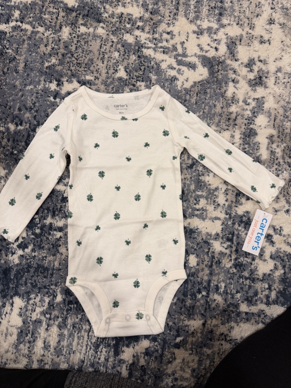 Carter's White Long-Sleeve One-Piece with Green Clover Print